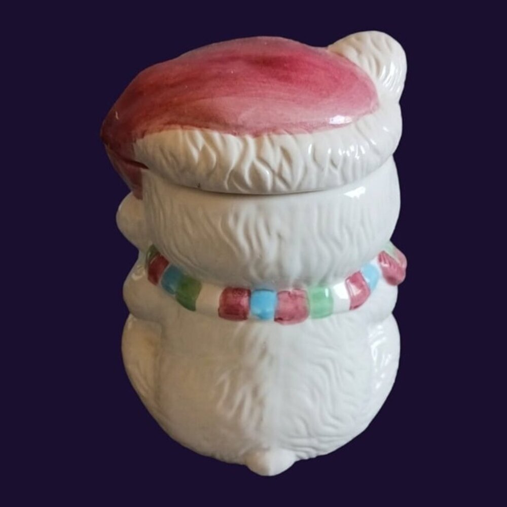 Vtg christmas santa  bear cookies jar wht/red/green colors - Picture 2 of 8